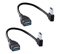HSP-HSWITI SuperSpeed - Cable de datos de extensión USB 3.0, 90 grados macho a hembra, cable corto de ángulo izquierdo y derecho para dispositivo con puerto USB (20 cm, 20 cm), 2 unidades