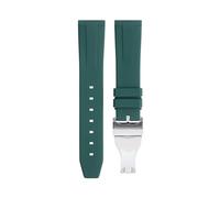 HSPTR 20mm 22mm Soft Fluororubber Watchband Wristband For TUDOR Strap 39mm Black Bay Heritage Fold Buckle Universal Accessories FKM Rubber Watchbands(Green Silver Buckle,22mm)