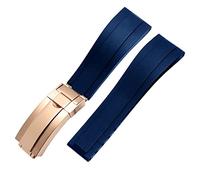 HSPTR Bandas de reloj de silicona de goma de 20 mm de extremo plano para cualquier marca de marca Store de hebilla plegable de acero inoxidable.(Blue rose gold,21mm)