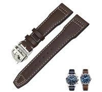 HSPTR Correa de reloj de cuero genuino de 20mm, 21mm y 22mm apta para reloj de piloto IWC IW3777 PORTOFINO Mark 18, pulseras con correa en negro, azul y marrón para hombre(Brown Folding,21mm)