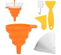 Hsrag Kit de embudo colador de pintura, 102 piezas con embudo plegable, papeles de filtro, herramientas raspadoras, gancho para colgar, naranja y blanco, 18,5 x 13 cm