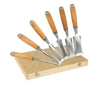 HSS 6pcs Juego De Torneado De Cincel De Torno De Madera Herramientas De Torneado,Juego de Gubias para Tallar Madera Con Caja de Madera 2 Piedras de Afilar,para Principiantes y Profesionales