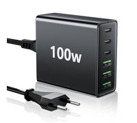 HSSNS Cargador USB C múltiple: 100 W 6 Puertos Cargador rápido con USB-C y USB-A, Fuente de alimentación portátil para iPad, iPhone Series y Otros Smartphones