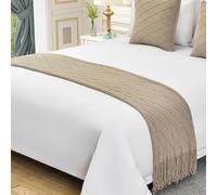 HSTANGKY Hotel Corredor De Cama Toalla para El Pie De Cama De Punto con Borlas Manta Suave para El Pie De Cama Protección para Ropa De Cama De Dormitorio-Khaki||Only 2 Pillowcase 45X45cm