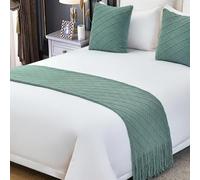 HSTANGKY Hotel Corredor De Cama Toalla para El Pie De Cama De Punto con Borlas Manta Suave para El Pie De Cama Protección para Ropa De Cama De Dormitorio-Dark Green||Only 2 Pillowcase 45X45cm