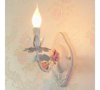 HSTBLEOO French Country Wall Sconce Light 2 Double Pink Rose Flower Wall Lights For Bedroom Antique White Nordic Modern Bedside(Pink 1-light)