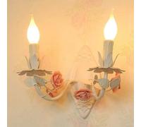 HSTBLEOO French Country Wall Sconce Light 2 Double Pink Rose Flower Wall Lights For Bedroom Antique White Nordic Modern Bedside(Pink 2-light)