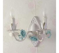 HSTBLEOO French Country Wall Sconce Light 2 Double Pink Rose Flower Wall Lights For Bedroom Antique White Nordic Modern Bedside(Blue 2-light)