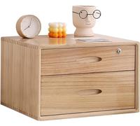 HSTBLEOO Multi-Layer Drawer Storage Box, Flat File Cabinet With Lockable, 1/2/3 Drawer Solid Wood A4 Treatment Storage Cabinet For Home Desktop Office(B,2 drawer)