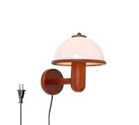 HSTBLEOO Plug In Modern Wall Sconce Mid Century With White Milk Shade Rustic Wood Hardwired Bedroom Wall Lamp Farmhouse Vintage(With Plug in)