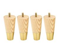 Hsthe Sea 4 pcs Oak Wood Furniture Legs, Furniture Legs with Gold Caps for Sofa, Armchair, Cabinet, Chair, Footstool, Bed, Ottoman
