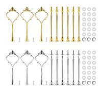 Hsthe Sea 6 Sets of Cake Stand Accessories Fruit Plate Stand 3 Tier Cake Stand Stand For Wedding Party Making Cupcake Dessert Platter Stand (3 Sets Gold and 3 Sets Silver)
