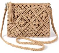Hsthe Sea Bolso bandolera para mujer, bolso de mano de paja de borla Bolso vintage tejido a mano Bolso de playa de verano con cremallera (marrón claro)