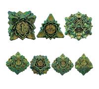 Hsthe Sea Juego de 7 Dados de Metal DND con diseño de Hojas, Dados de Mazmorras y Dragones de Color Amarillo y Verde, Dados poliédricos Hechos a Mano, Juegos de rol D y D