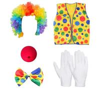 Hsthe Sea Kit de Disfraz de Payaso de 5 Piezas, Peluca de Payaso con Nariz de Payaso, Chaleco con Pajarita de Payaso para Fiesta de Halloween, Accesorios para Disfraces