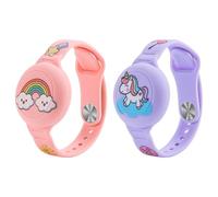 Hsthe Sea Paquete de 2 Pulseras con Etiqueta de Aire, diseño Bohemio de Arco Iris y Unicornio para niños pequeños y Mayores, Estuche para rastreador GPS (Lila, Rosa)