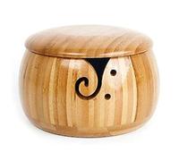 Hsthe Sea Tazón de bambú para tejer, soporte de cuenco de hilo de costura hecho a mano con tapa extraíble, cuenco de almacenamiento de lana, cuenco de almacenamiento de lana, 6.1 x 3.7 pulgadas