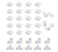 HstiaLving 30 Pcs Kit Conectores LED, 20 Conectores 4 Pines & 10 Formas L/T Adaptadores LED sin Soldadura Conector Sin Huecos Compatible con Tira LED RGB 10mm Resistentes al Agua