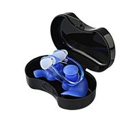 HSTWODE 1 par de tapones de silicona con 1 pinza para la nariz, tapones para los oídos, tapones para los oídos para evitar que el agua entre en las orejas y la nariz al nadar (azul, talla única)