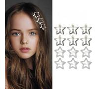 HSTWODE 12 horquillas para el pelo con forma de estrella con lentejuelas plateadas de 3,1 cm (dos tipos de estrellas plateadas (6 de cada uno)