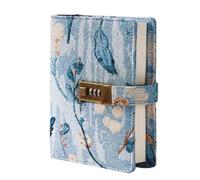 HSTWODE B6 Cuaderno encuadernado en tela con cerradura de combinación, diseño bordado, diario de contraseñas con hojas de inserción gruesas, diario seguro para escuela, oficina y viajes (3#)