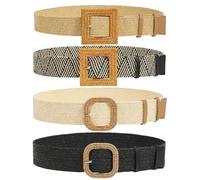 HSTWODE Cinturón elástico trenzado de 4 piezas,Cinturón Boho Tejido de Ratán para Vestidos,Cinturón trenzado ancho,Cinturón bohemio,Cinturón de playa de verano, 3#, Talla única