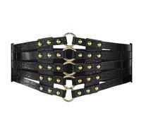 HSTWODE Corsé con cordones para mujer, cinturón ancho corsé elástico, cintura elástica con remaches anchos, cinturón de cadera vintage, negro (schwarz 1), Talla única