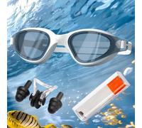HSTWODE Gafas de natación con fuerza visual para mujer y hombre, dioptrías: de -0 a -6,0, antivaho, protección UV, muy adaptable, piezas de repuesto para puente nasal y tapones para los oídos (azul