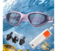 HSTWODE Gafas de natación con fuerza visual para mujer y hombre, dioptrías: de -0 a -6,0, antivaho, protección UV, muy adaptable, piezas de repuesto para puente nasal y tapones para los oídos (violeta