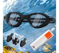 HSTWODE Gafas de natación con fuerza visual para mujer y hombre, dioptrías: de -0 a -6,0, antivaho, protección UV, muy adaptable, piezas de repuesto para puente nasal y tapones para los oídos (negro