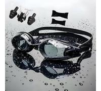 HSTWODE Gafas de natación ópticas con intensidad visual, dioptrías: de -0 a -9,0, antivaho, protección UV, ajuste perfecto, puente nasal y tapones para los oídos, incluye caja (negro 7,5)