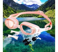 HSTWODE Gafas de natación ópticas dioptrías: -0 a -6,0, antivaho, unisex, para adultos, protección UV, juntas a prueba de órbitas, puente nasal intercambiable, incluye caja estable (rosa-blanco, -6.0)