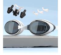 HSTWODE Gafas de natación ópticas para adultos, con protección UV antiniebla, pinza para la nariz, tapones para los oídos, tres tamaños para el puente nasal, adecuado para hombres y mujeres (blanco