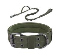 HSTWODE Juego de collar táctico para perros con correa, collar de nailon ajustable para perros grandes, correa de parada de tracción, para entrenamiento y paseos (collar de doble anillo verde oliva +