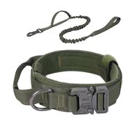 HSTWODE Juego de collar táctico para perros con correa, collar de nailon ajustable para perros grandes, correa de parada de tracción, para entrenamiento y paseos (collar verde oliva + correa, M)