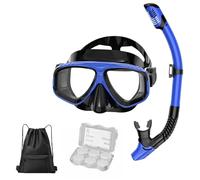 HSTWODE Máscara de buceo óptica para adultos de 0 a -8,0 - Juego completo con tubo de respiración seca, tapones para los oídos de silicona y bolsa de transporte, ideal para snorkeling, buceo