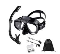 HSTWODE Set de esnórquel óptico con visión, dioptrías: 0 a -9, juego de buceo para adultos con tapones para los oídos y bolsa de almacenamiento, esnórquel seco, lente de cristal templado (negro, -6,5)