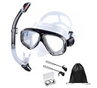 HSTWODE Set de esnórquel óptico con visión, dioptrías: 0 a -9, juego de buceo para adultos con tapones para los oídos y bolsa de almacenamiento, esnórquel seco, lente de cristal templado (negro