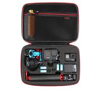 HSU Funda de Transporte Grande para GoPro Hero 10, 9, Hero 8, 7, 6, 5, 4, 3 y Accesorios, dji Osmo Action, AKASO, Campark, cámara de acción YI y más (Ranuras precortadas de Esponja mejoradas), Red