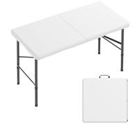 Hsundries Mesa plegable de plástico de 4 pies, mesa portátil resistente para interiores y exteriores, capacidad de peso de 350 libras, soluciones premium para camping, picnic, barbacoa y fiesta