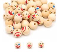 HSUYUN Cuentas de Madera, Bolas de Madera Redondas, Bolas de Madera para Manualidades, 45 Piezas, 20 mm, Payaso, Bolitas para Hacer Pulseras, Decoraciones, Muñecas Tejidas