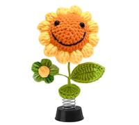 HSUYUN Decoracion Coche, Decoración de Coche Tejido a Mano, Decoración Salpicadero Cabeza de Bobo, Figurita Decorativa Coche Flores Girasol, para Coche, Oficina, Regalo