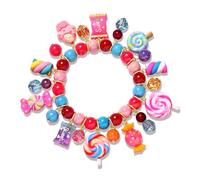 HSWE Pulseras coloridas con cuentas de caramelo para mujer, divertidas, novedosas, caramelos, piruletas, malvaviscos, con colgante de pastel, elástica, Kawaii, linda, amistad, fiesta, joyería de