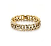 HSWYFCJY 13.5mm Brazalete cubano helado Miami Gold hip hop all CZ Diamond brazalete para hombres,Largo 19/21/23 cm