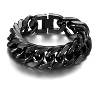 HSWYFCJY pulsera cubana hombre acero inoxidable, 17 mm Negro joyas hombre 22 cm regalo para novio fils et père