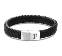 HSWYFCJY Pulsera De Cuero Para Hombre Cadena De Personalizada Cierre Pulseras Con Letras F, Pulsera Cuero Trenzado Negro Hombre Pulseras Envolvente, Regalo Para Padre