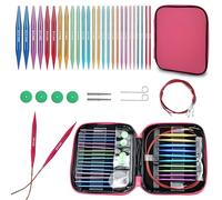 Hsyan 13 Pares Agujas de Tejer, Agujas Circulares Intercambiables de Aluminio 10 cm, Diámetro de 3 a 10 mm Incluye 4 Cables, Bolsa y Accesorios para Principiantes y Profesionales, Colorful