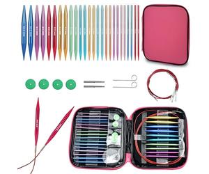 Hsyan 13 Pares Agujas de Tejer, Agujas Circulares Intercambiables de Aluminio 10 cm, Diámetro de 3 a 10 mm Incluye 4 Cables, Bolsa y Accesorios para Principiantes y Profesionales, Colorful