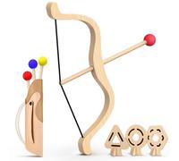 HSYFUNA Arco y Flechas para Niños, Juguete de Madera con 3 Flechas Seguras, 3 Dianas Intercambiables, Set de Tiro con Arco para Interior/Exterior, Apto para Diestros y Zurdos Edad 3+ Años