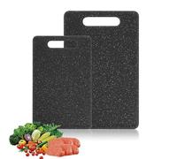 HSYTEK 2 tablas de cortar de plástico, 2 tamaños, aptas para lavavajillas, con mango antideslizante, tabla de cortar con pies antideslizantes para verduras, frutas, carne, color negro